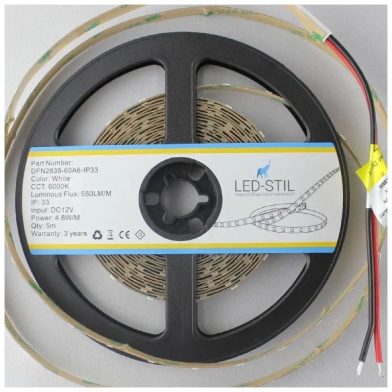 Світлодіодна стрічка LED-STIL 6000K 4,8 Вт/м 2835 60 діодів IP33 12 Вольт 550 lm (DFN2835-60A6-IP33)