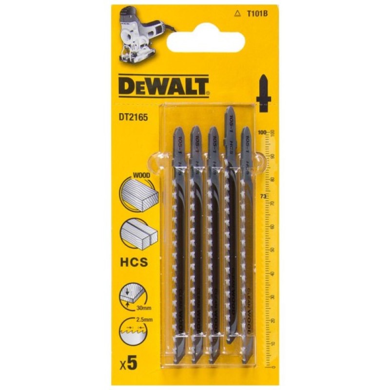 Полотно DeWALT для електролобзика, по деревині, прямий, L=100, WL=73, 2.5 мм, 5 шт (DT2165)