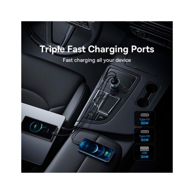 Зарядний пристрій Baseus Golden Contactor Pro GaN Fast Charging Car Charger U+2C 65W Lunar Gray (C00035202841-00)