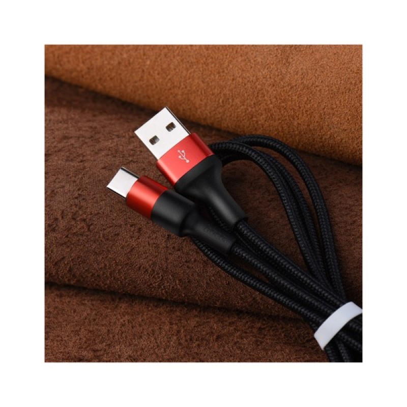 Дата кабель USB 2.0 AM to USB-C 1.0m 2A 18W nylon X26 black+red HOCO (6957531080251)
