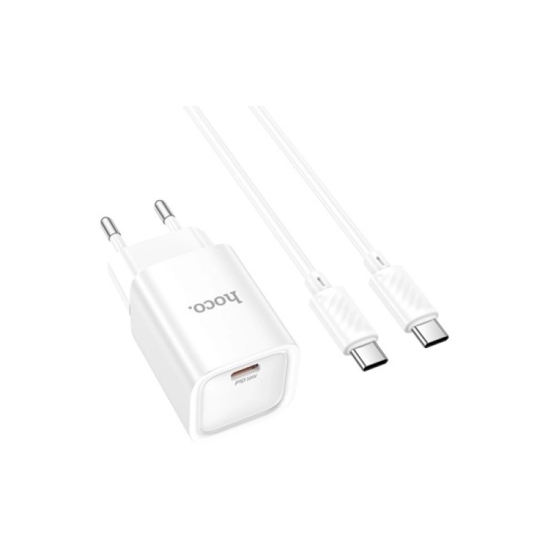Зарядний пристрій HOCO C148A USB-C PD30W + cable USB-C to USB-C white (6942007630320)