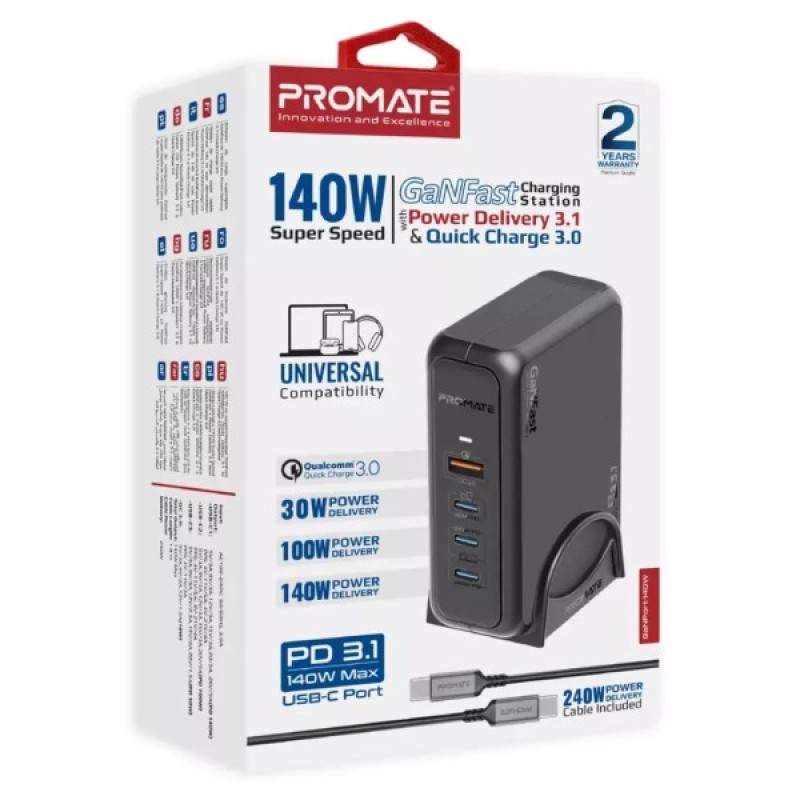 Зарядний пристрій Promate ganport-140w.black