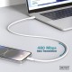 Дата кабель USB 2.0 AM to Type-C 1.0m 60W white Digitus (AK-300340-010-W)