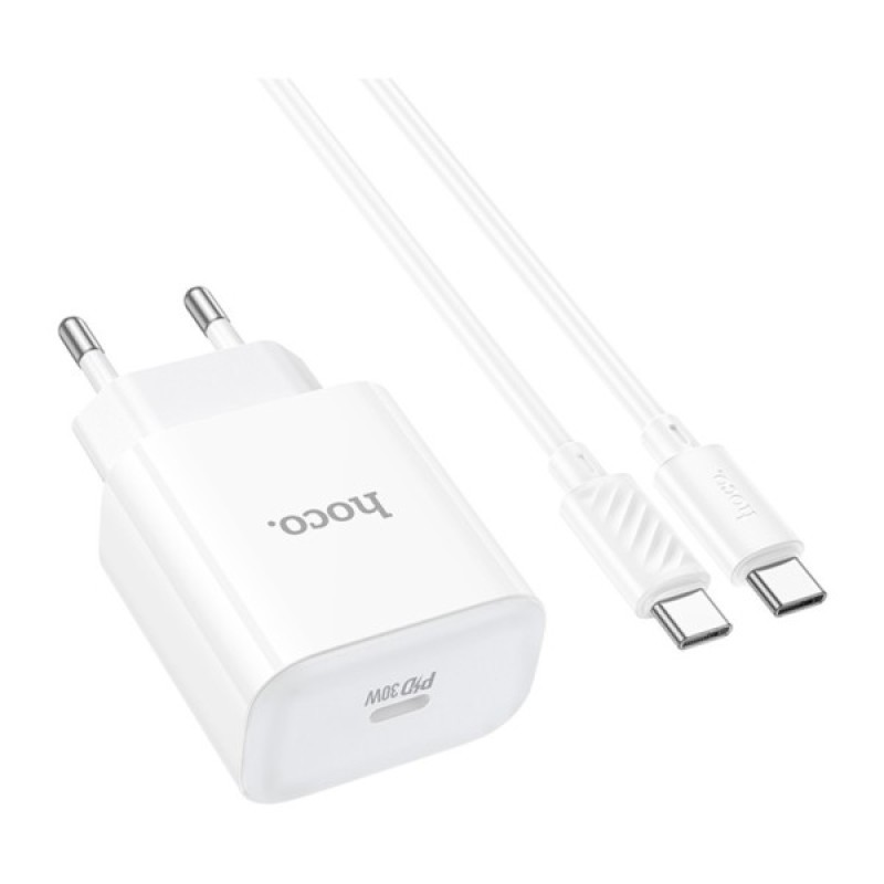 Зарядний пристрій HOCO C76A Pro Majestic USB-C PD30W + cable USB-C to USB-C White (6942007616324)